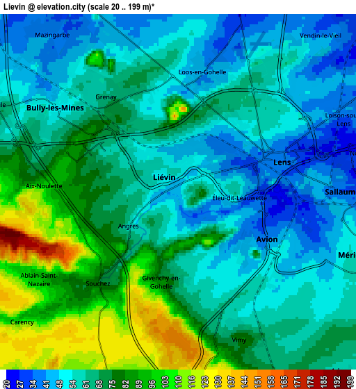 Zoom OUT 2x Liévin, France elevation map