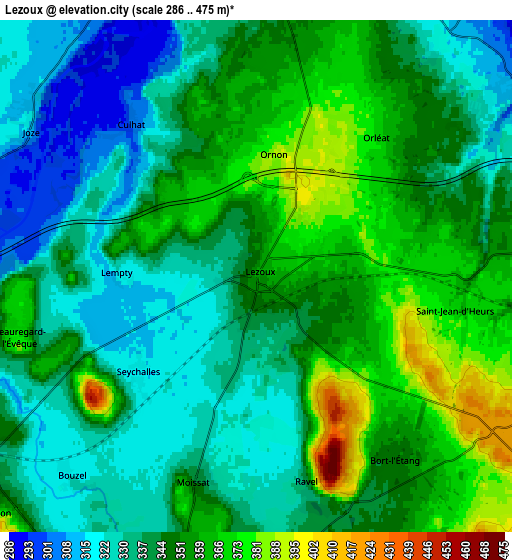 Zoom OUT 2x Lezoux, France elevation map