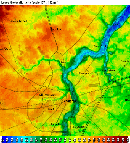 Zoom OUT 2x Lèves, France elevation map