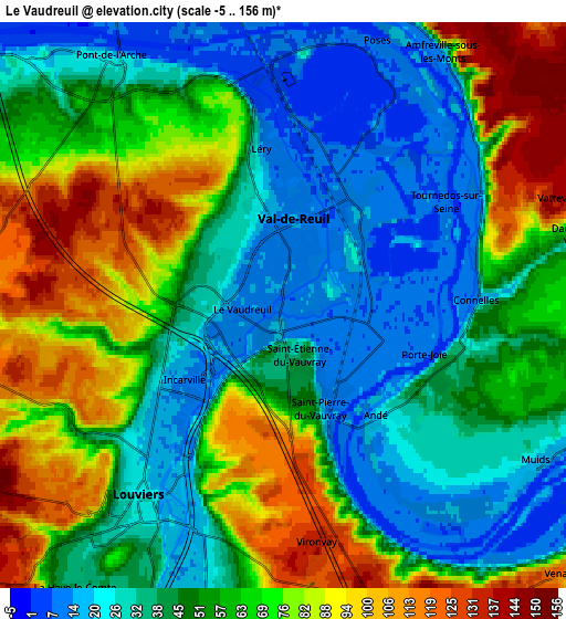 Zoom OUT 2x Le Vaudreuil, France elevation map