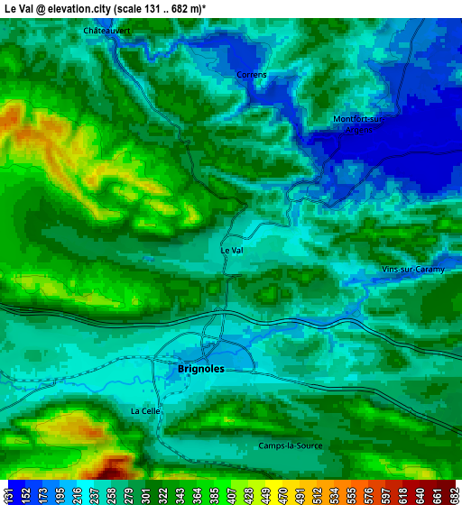 Zoom OUT 2x Le Val, France elevation map