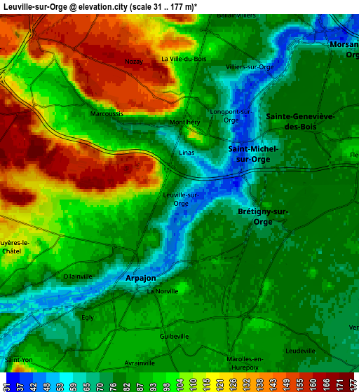 Zoom OUT 2x Leuville-sur-Orge, France elevation map