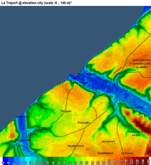 Zoom OUT 2x Le Tréport, France elevation map