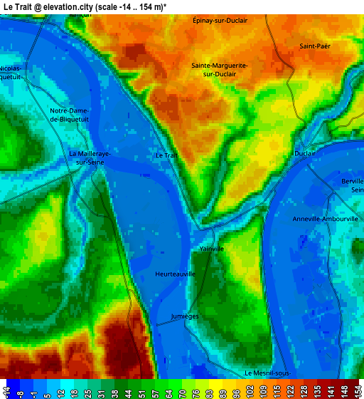 Zoom OUT 2x Le Trait, France elevation map