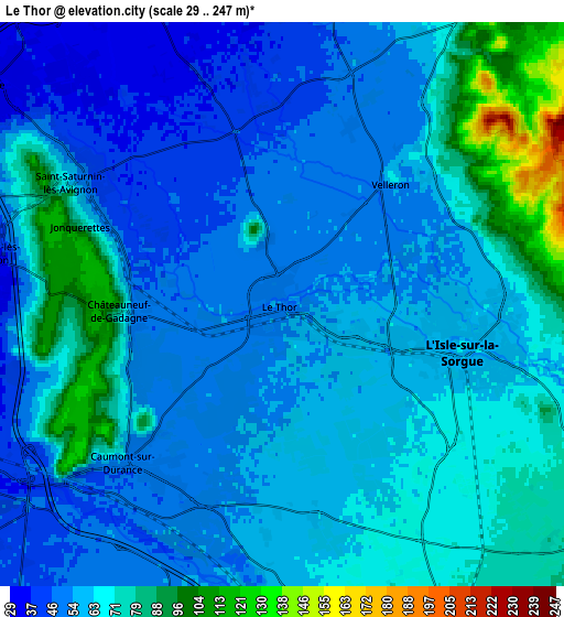 Zoom OUT 2x Le Thor, France elevation map