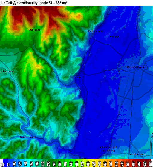 Zoom OUT 2x Le Teil, France elevation map