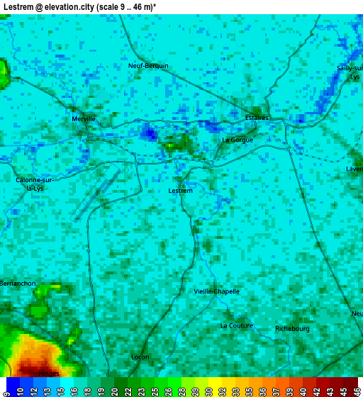 Zoom OUT 2x Lestrem, France elevation map