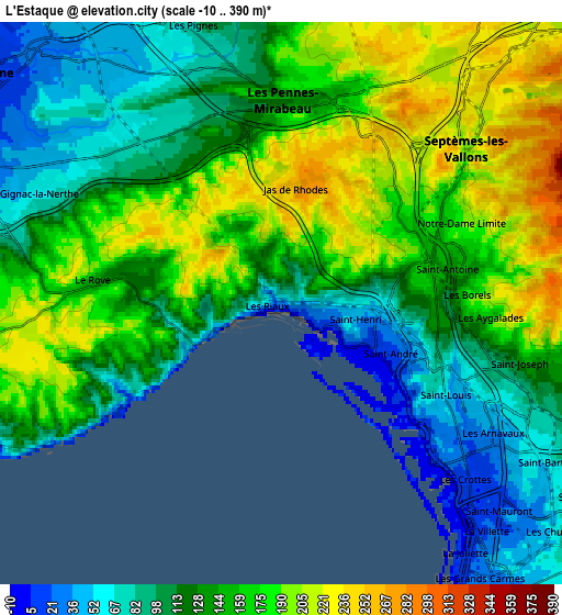 Zoom OUT 2x L'Estaque, France elevation map