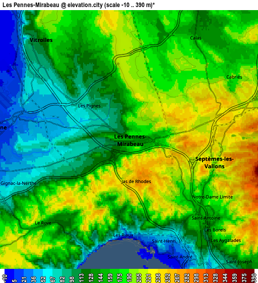 Zoom OUT 2x Les Pennes-Mirabeau, France elevation map