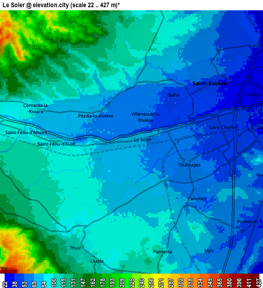 Zoom OUT 2x Le Soler, France elevation map