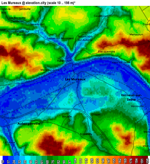 Zoom OUT 2x Les Mureaux, France elevation map