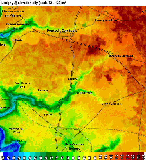 Zoom OUT 2x Lésigny, France elevation map