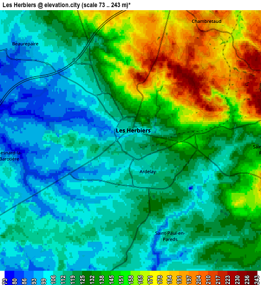 Zoom OUT 2x Les Herbiers, France elevation map