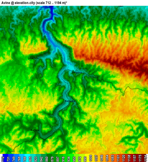 Zoom OUT 2x Avine, Turkey elevation map