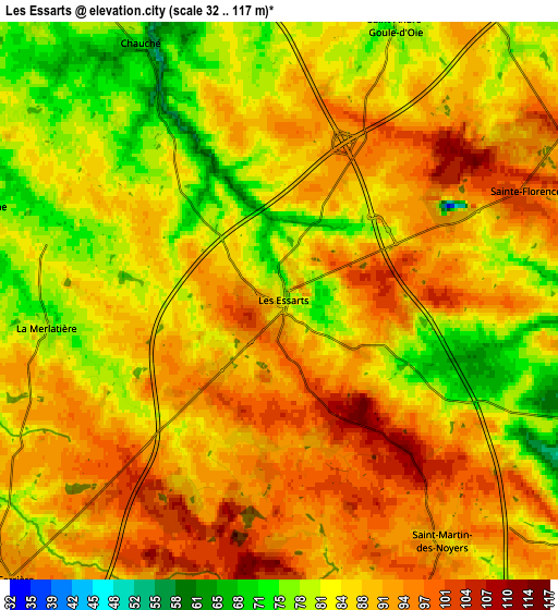 Zoom OUT 2x Les Essarts, France elevation map