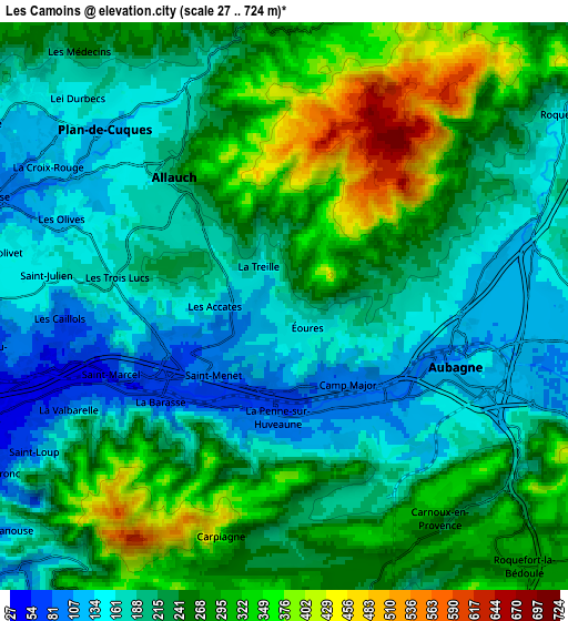 Zoom OUT 2x Les Camoins, France elevation map