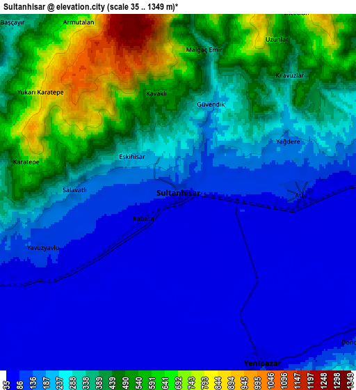 Zoom OUT 2x Sultanhisar, Turkey elevation map