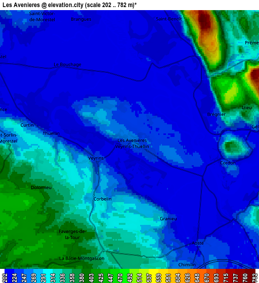 Zoom OUT 2x Les Avenières, France elevation map