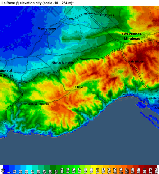 Zoom OUT 2x Le Rove, France elevation map