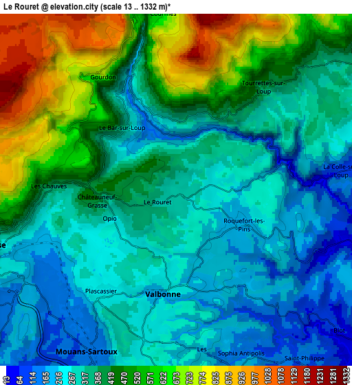 Zoom OUT 2x Le Rouret, France elevation map