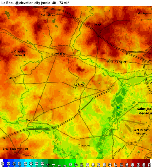 Zoom OUT 2x Le Rheu, France elevation map