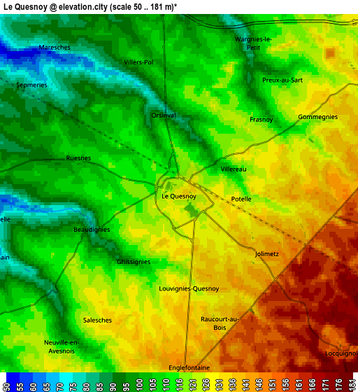 Zoom OUT 2x Le Quesnoy, France elevation map