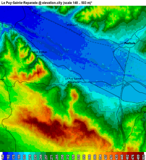 Zoom OUT 2x Le Puy-Sainte-Réparade, France elevation map