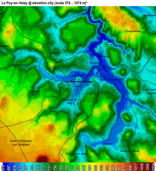 Zoom OUT 2x Le Puy-en-Velay, France elevation map