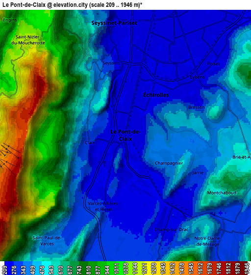 Zoom OUT 2x Le Pont-de-Claix, France elevation map