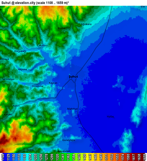 Zoom OUT 2x Şuhut, Turkey elevation map