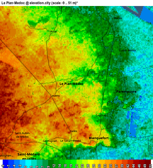 Zoom OUT 2x Le Pian-Médoc, France elevation map