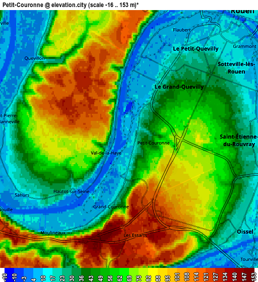 Zoom OUT 2x Petit-Couronne, France elevation map