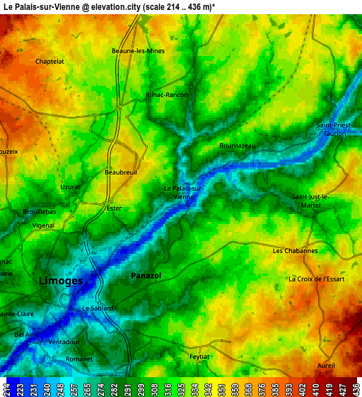 Zoom OUT 2x Le Palais-sur-Vienne, France elevation map