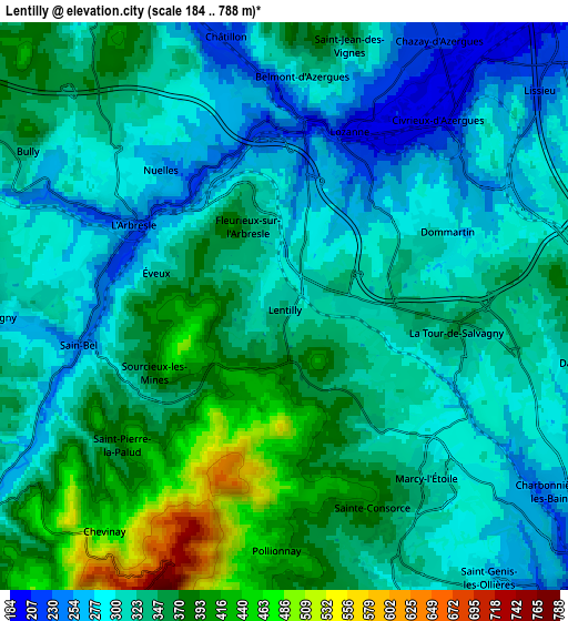 Zoom OUT 2x Lentilly, France elevation map