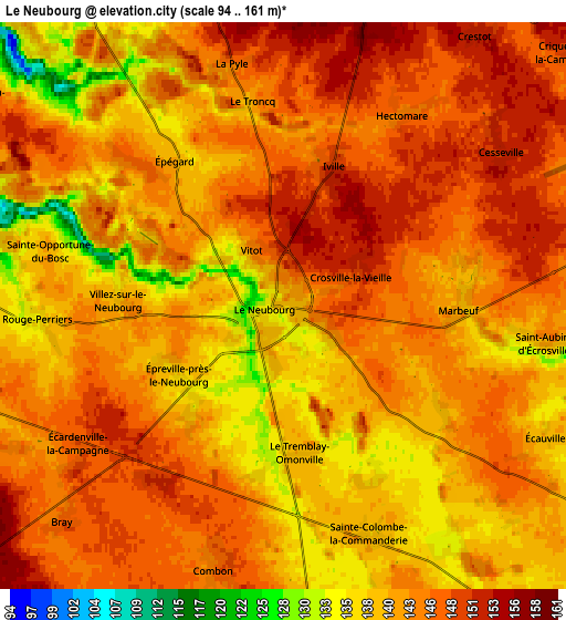 Zoom OUT 2x Le Neubourg, France elevation map