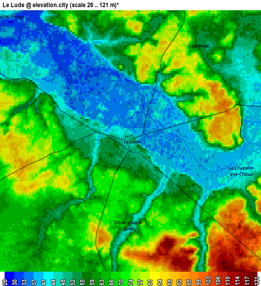 Zoom OUT 2x Le Lude, France elevation map