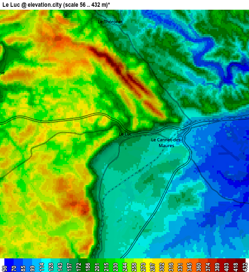 Zoom OUT 2x Le Luc, France elevation map