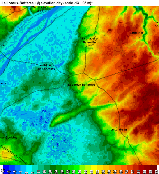 Zoom OUT 2x Le Loroux-Bottereau, France elevation map