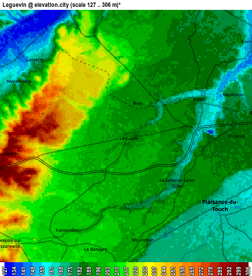 Zoom OUT 2x Léguevin, France elevation map