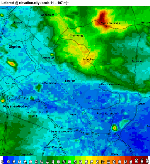 Zoom OUT 2x Leforest, France elevation map