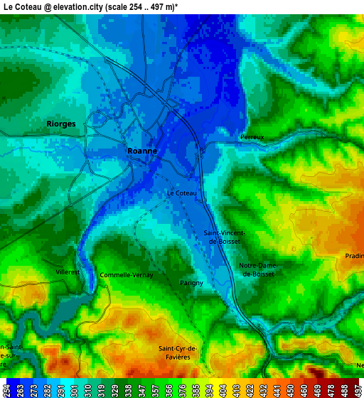 Zoom OUT 2x Le Coteau, France elevation map