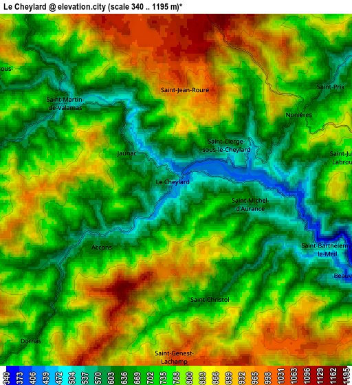 Zoom OUT 2x Le Cheylard, France elevation map