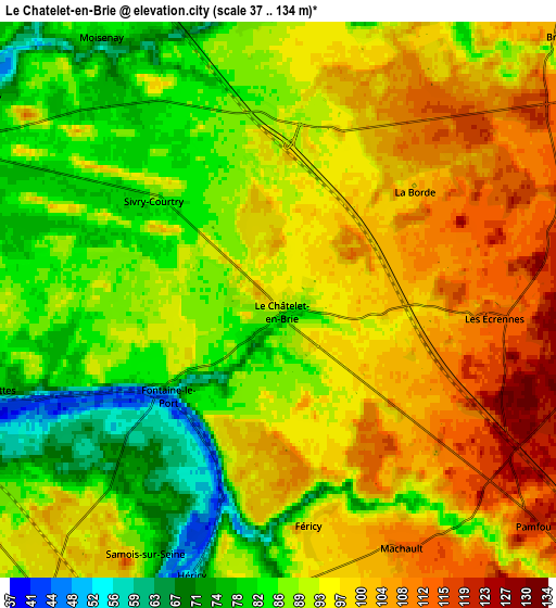 Zoom OUT 2x Le Châtelet-en-Brie, France elevation map