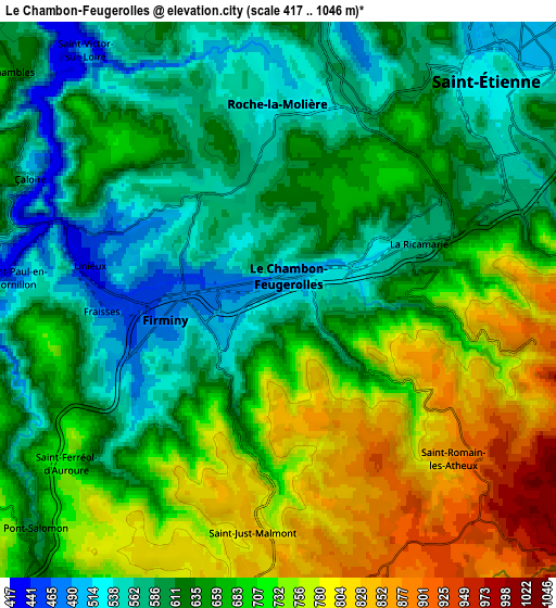 Zoom OUT 2x Le Chambon-Feugerolles, France elevation map