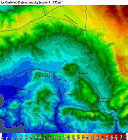 Zoom OUT 2x Le Castellet, France elevation map