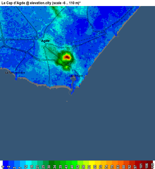 Zoom OUT 2x Le Cap d'Agde, France elevation map