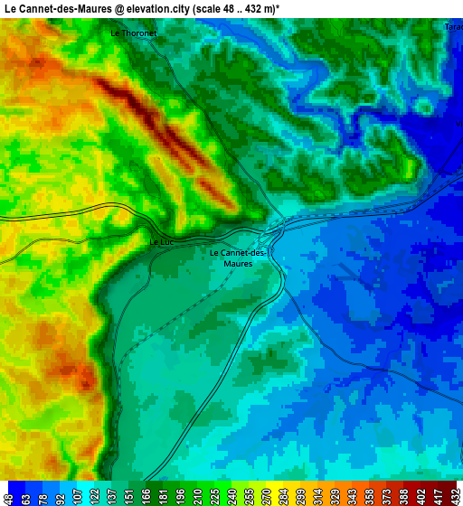 Zoom OUT 2x Le Cannet-des-Maures, France elevation map