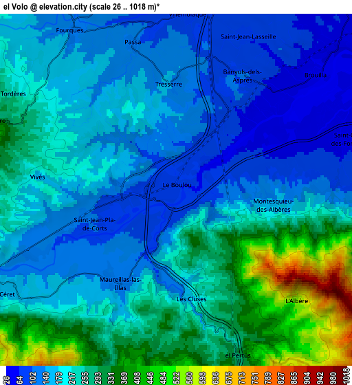 Zoom OUT 2x el Voló, France elevation map