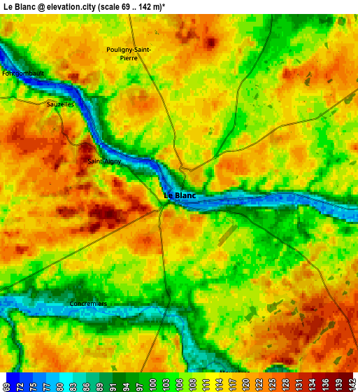 Zoom OUT 2x Le Blanc, France elevation map