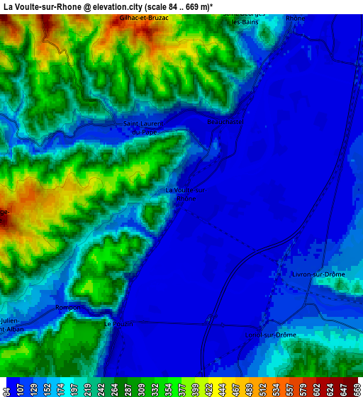 Zoom OUT 2x La Voulte-sur-Rhône, France elevation map